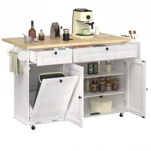 60" Mobile Rolling Trolleys Kitchen Island Table Drop