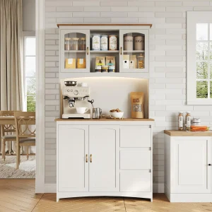 71 Inch Farmhouse Kitchen Pantry Cabinet With LED Lights